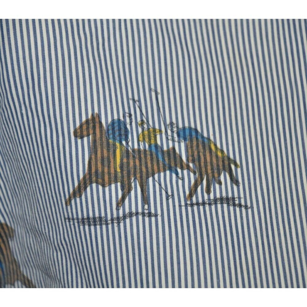Vintage Rare Ladies 10 British Khaki Blue Pinstripe Button Down Shirt Polo Horse - Picture 3 of 9